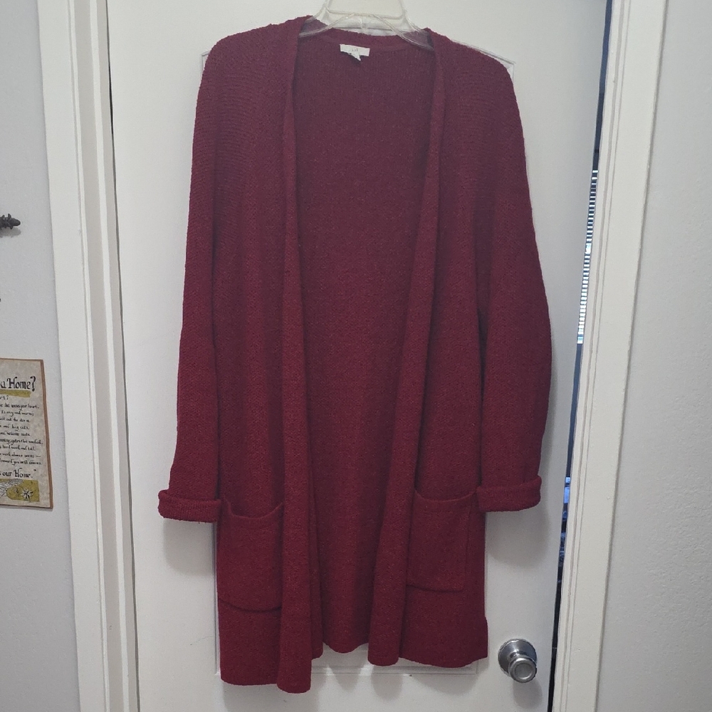 J. Jill Rich Burgundy Open Cardigan